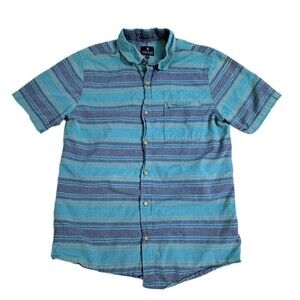 Roark Revival Men's Medium Striped Blue Aqua Short Sleeve Button Down Shirt